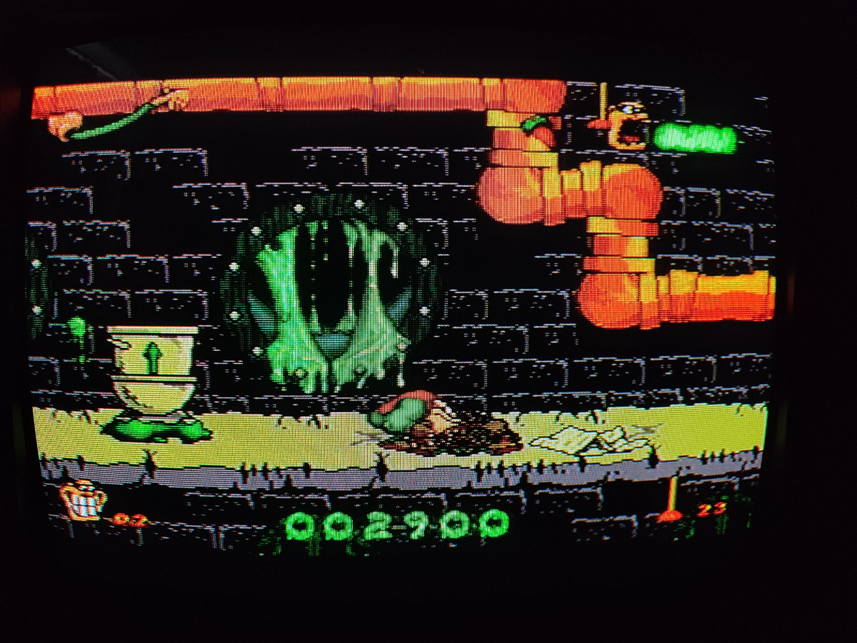 Фото сделаны мной. На фото игра "Boogerman: A Pick and Flick Adventure". Оригинал игры "Boogerman: A Pick and Flick Adventure" был разработан Interplay Productions, Inc. и издан Interplay в 1994,.г. для платформ Sega Mega Drive, Genesis, SNES. Продюсер и программист Майкл Стрейджи, геймдизайнеры Кристофер Треммел, Майкл Стрэг. Фото демонстрирует начальную заставку игры, а так же общий визуальный фон игры. Подробнее об этом рассказано в статье. Все материалы принадлежат правообладателям и размещены исключительно в информационных целях.