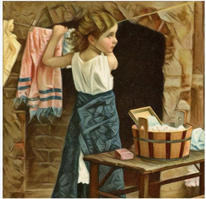 Прачка с длинною косою,
Хочешь быть царицей мира
И венчаться в блеске пира?
Прачка с длинною косою,
С бриллиантовой росою
Хороша-ль тебе порфира? Федор Сологуб. Источник https://pogovorka.com/poems/pro-prachku