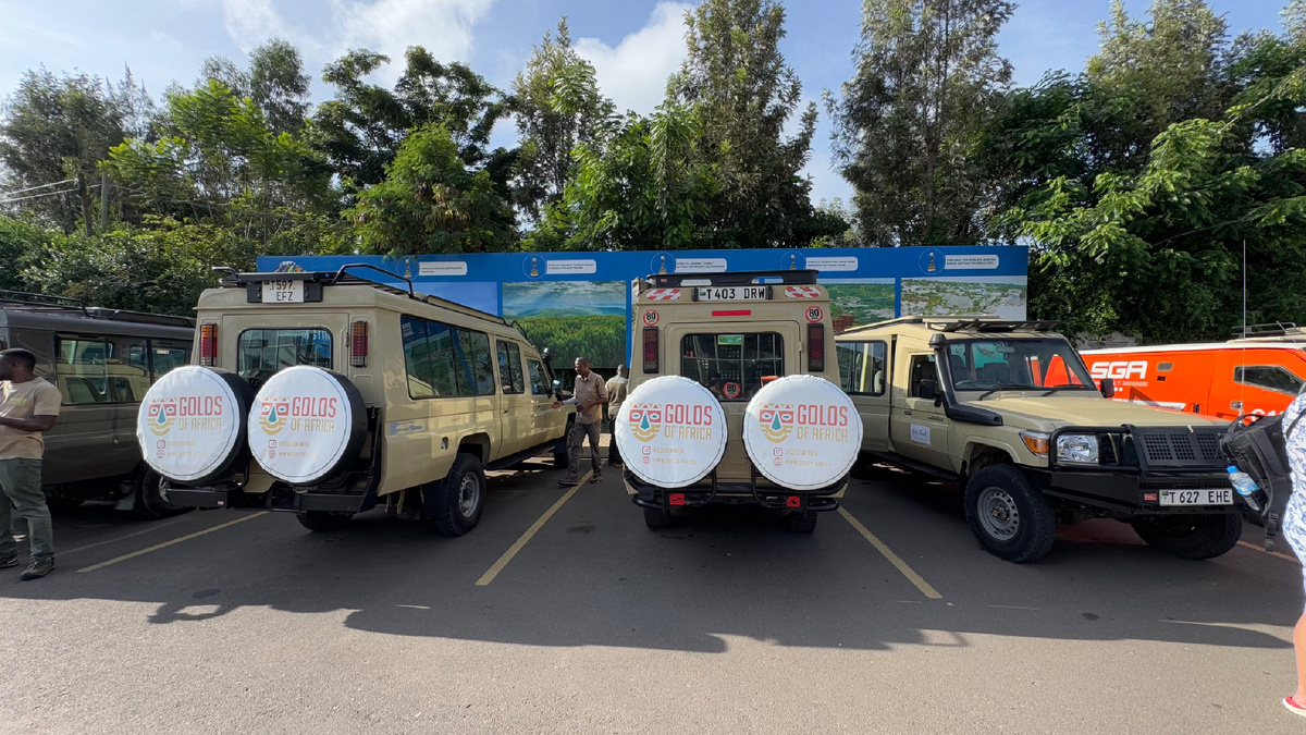 У всех машин на сафари брендирована запаска. Видимо, чтоб туристы не терялись 