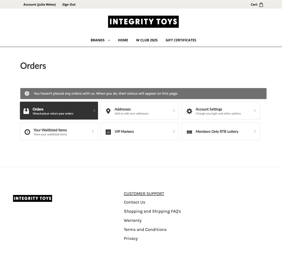 Вкладка «заказы» 