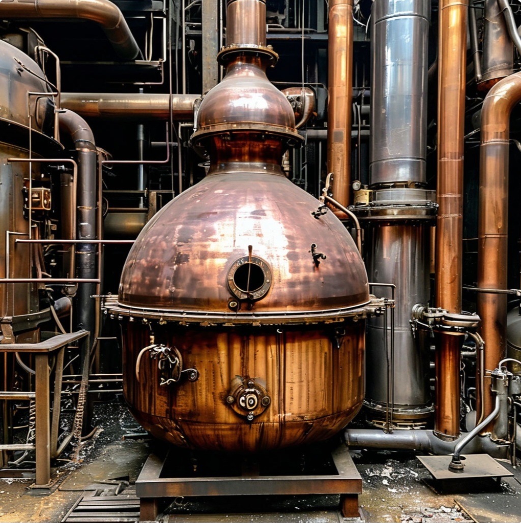 Медный дистиллятор на сельской винокурне.