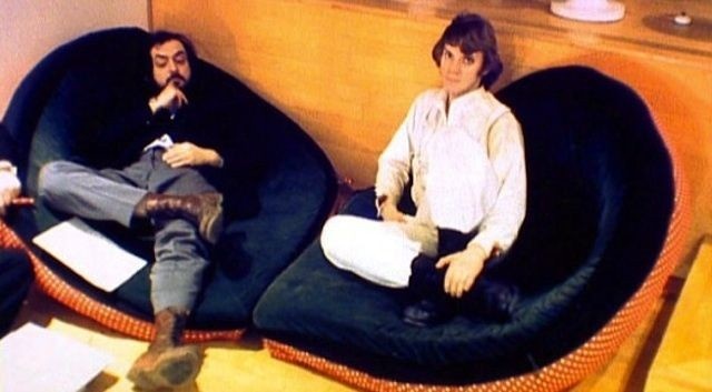 Стэнли Кубрик и Малкольм Макдауэлл на съемках фильма