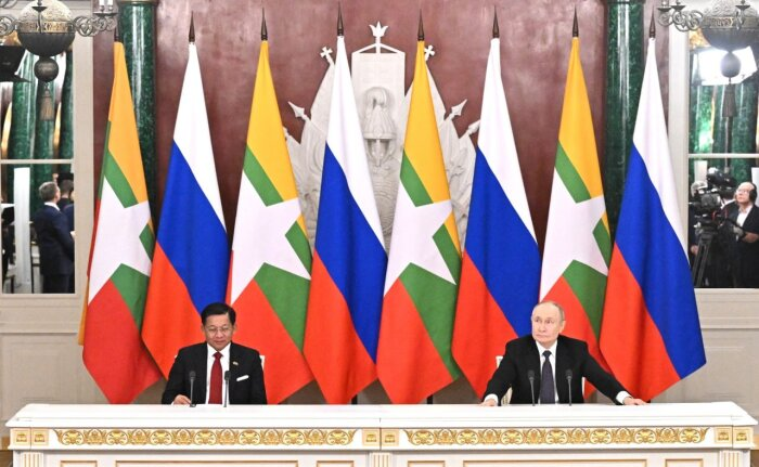 Президент России Владимир Путин и премьер Мьянмы Мин Аун Хлайн / фото: официальный телеграм-канал МИД РФ