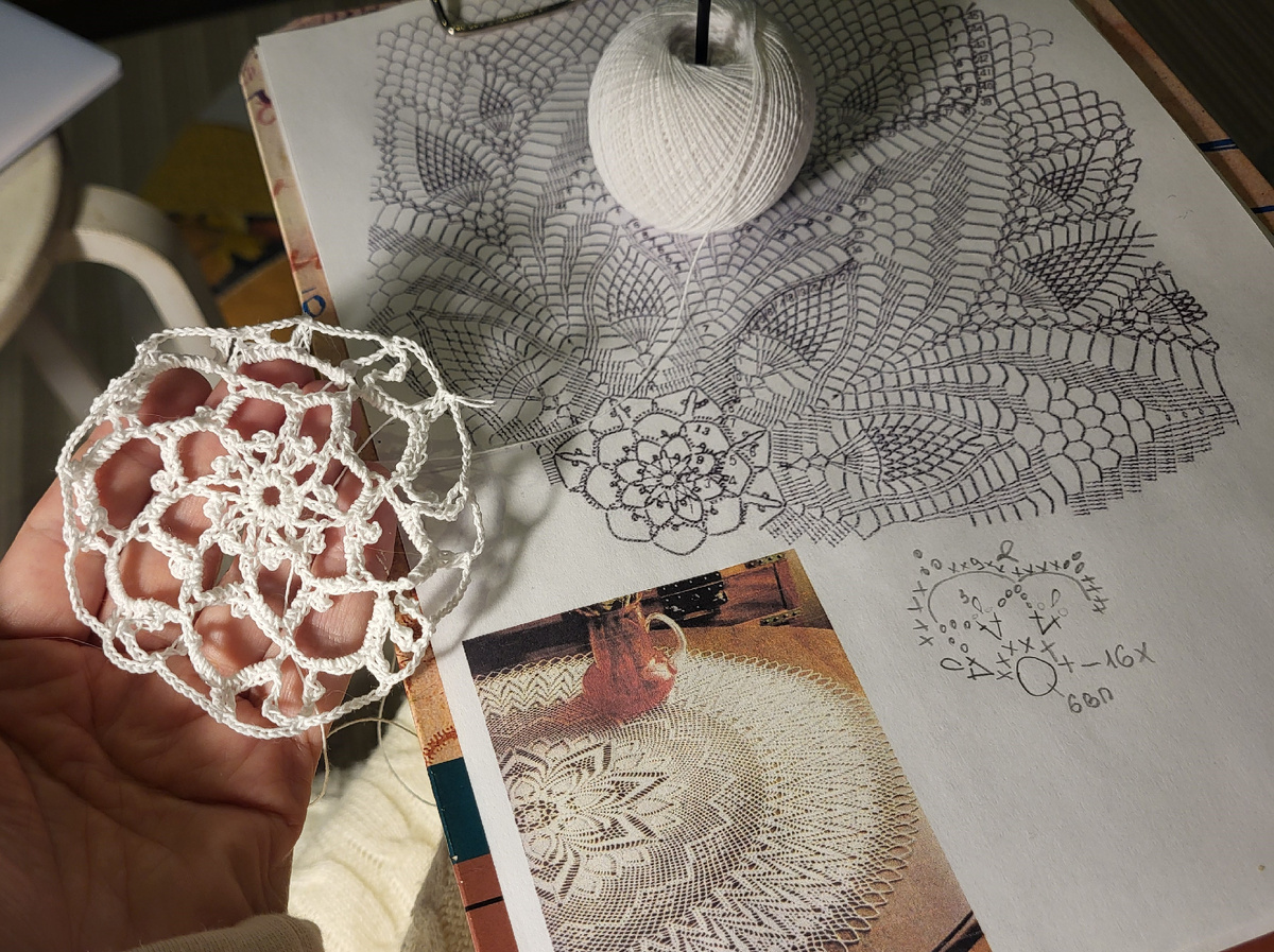 Начало вязания. Первые ряды. На схеме подртсовала их, а то вообще ничего не видно. 