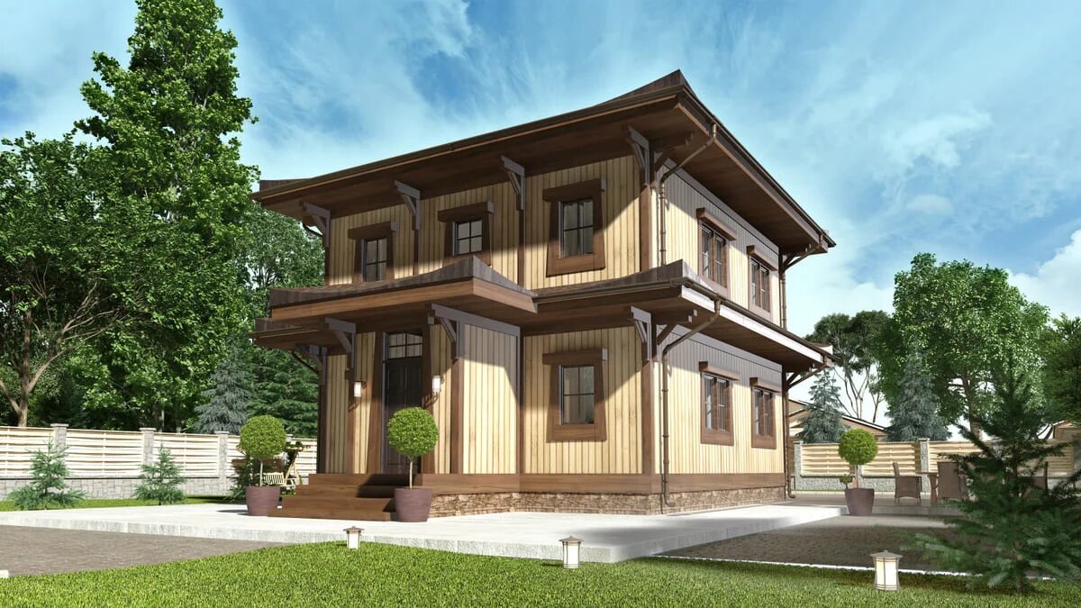 Двухэтажный загородный дом по проекту "Азия" компании NATURI