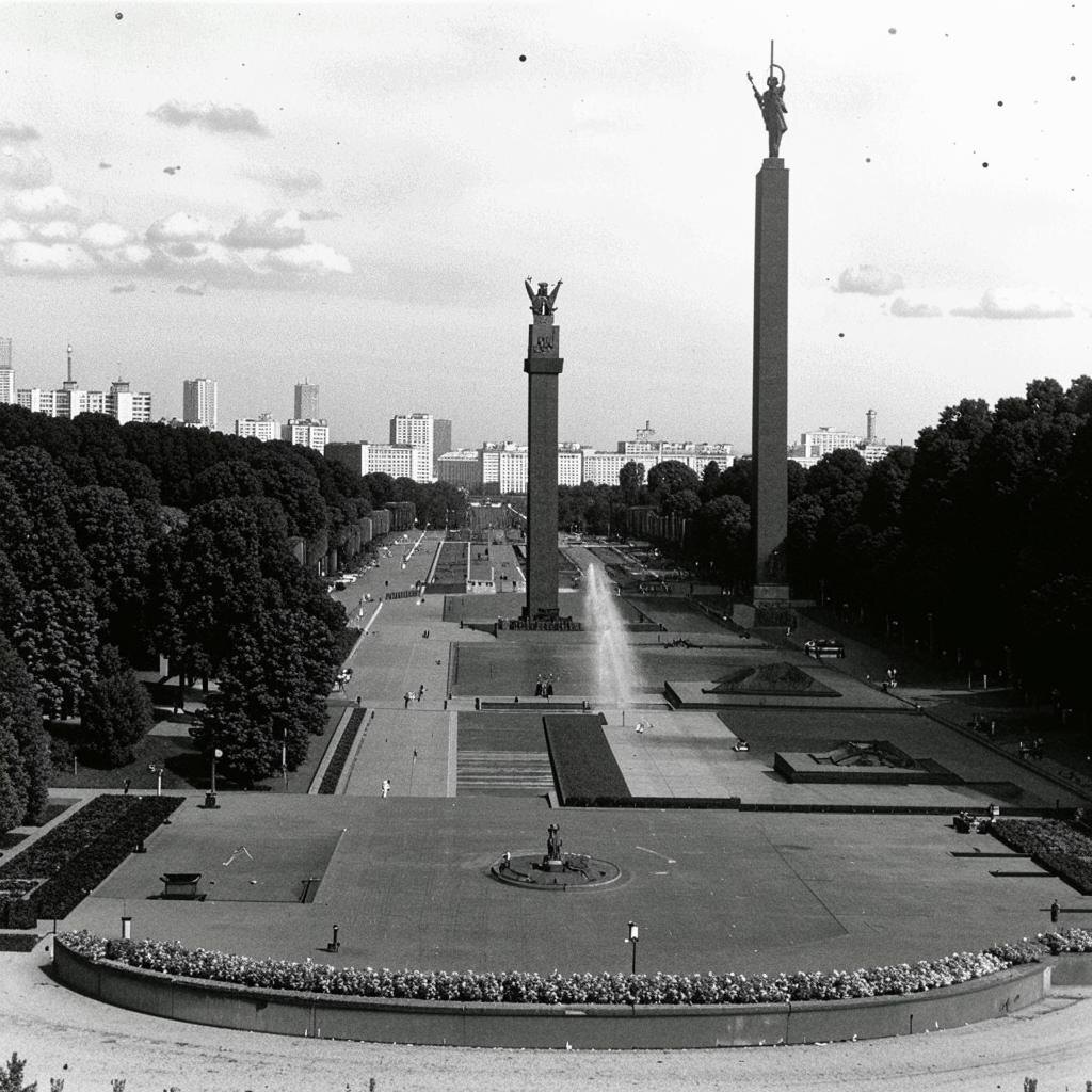 Генерация картинки от ИИ. При запросе " парк Победы в Ленинграде". Мрачно, парк вообще не такой. Брать тебя в собой что ли на экскурсии)))