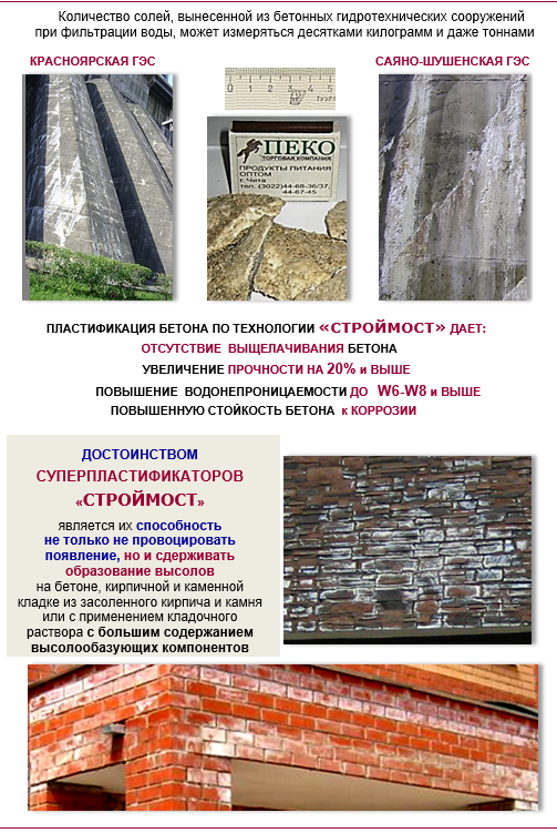 Количество солей, вынесенной из бетонных гидротехнических сооружений
при фильтрации воды, может измеряться десятками килограмм и даже тоннами. 