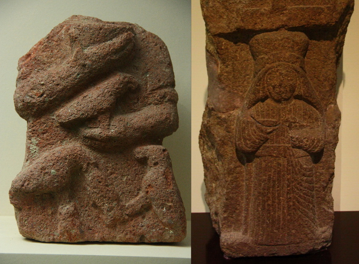 Изваяния фригийской богини Матар из столицы Фригии города Гордион, 7 век до н.э. Ее устойчиво изображали с чашей и  хищной птицей (ястребом) в руке. Музей Гордиона.