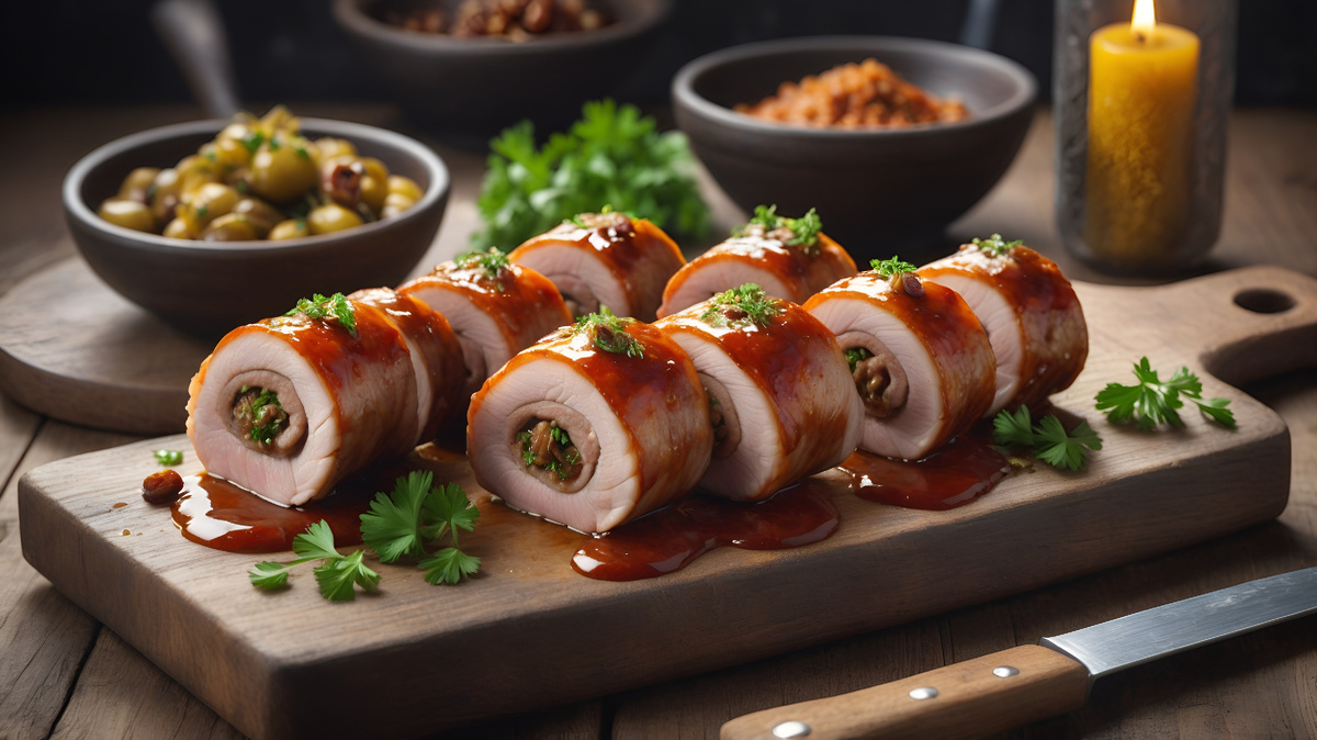 Свиные рулетики с финиками и соусом !харисса!