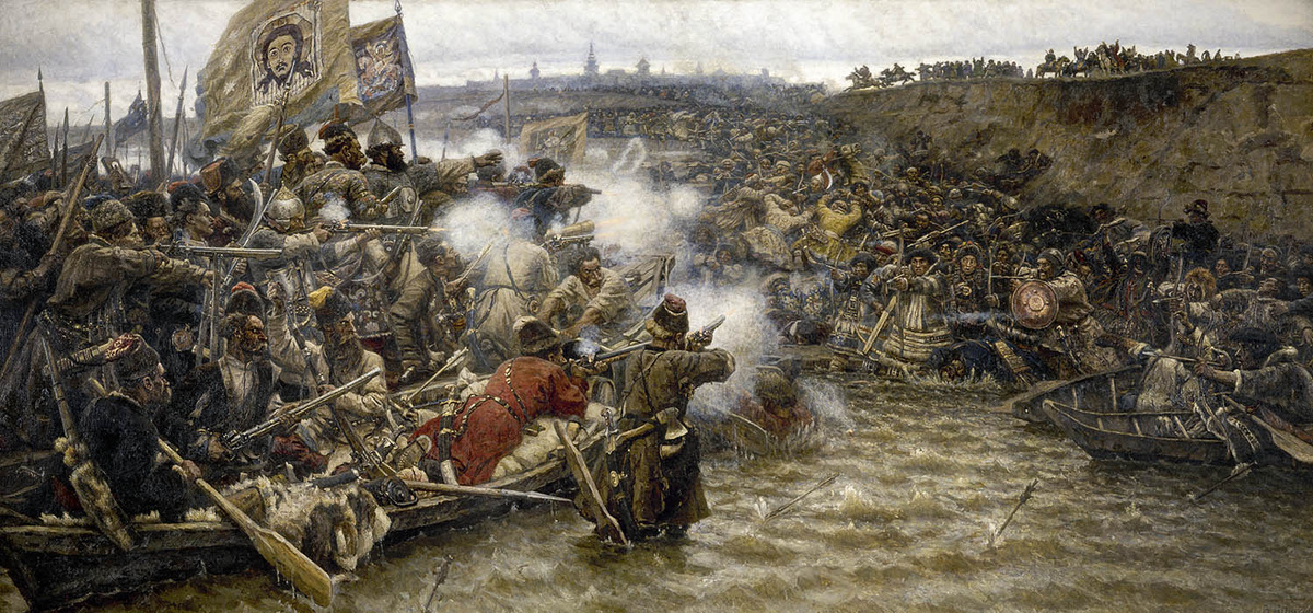 В.И. Суриков. Покорение Сибири Ермаком. 1895. Холст, масло. 286х599. © Русский музей. Санкт-Петербург