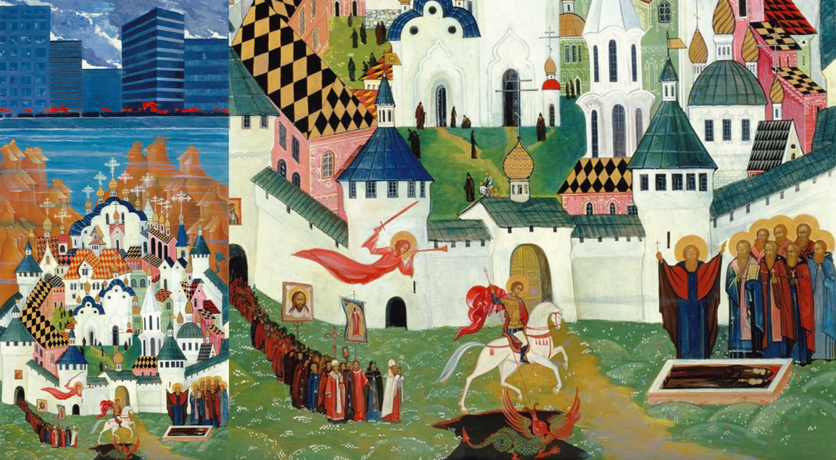 Илья Глазунов. Легенда о граде Китеже. Картина целиком и фрагмент.