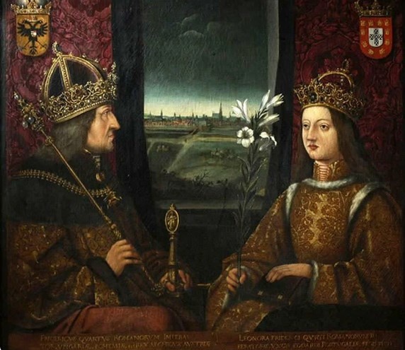 Фридрих III и его жена Элеонора Елена. Фамильные черты видны, но еще в пределах нормы.