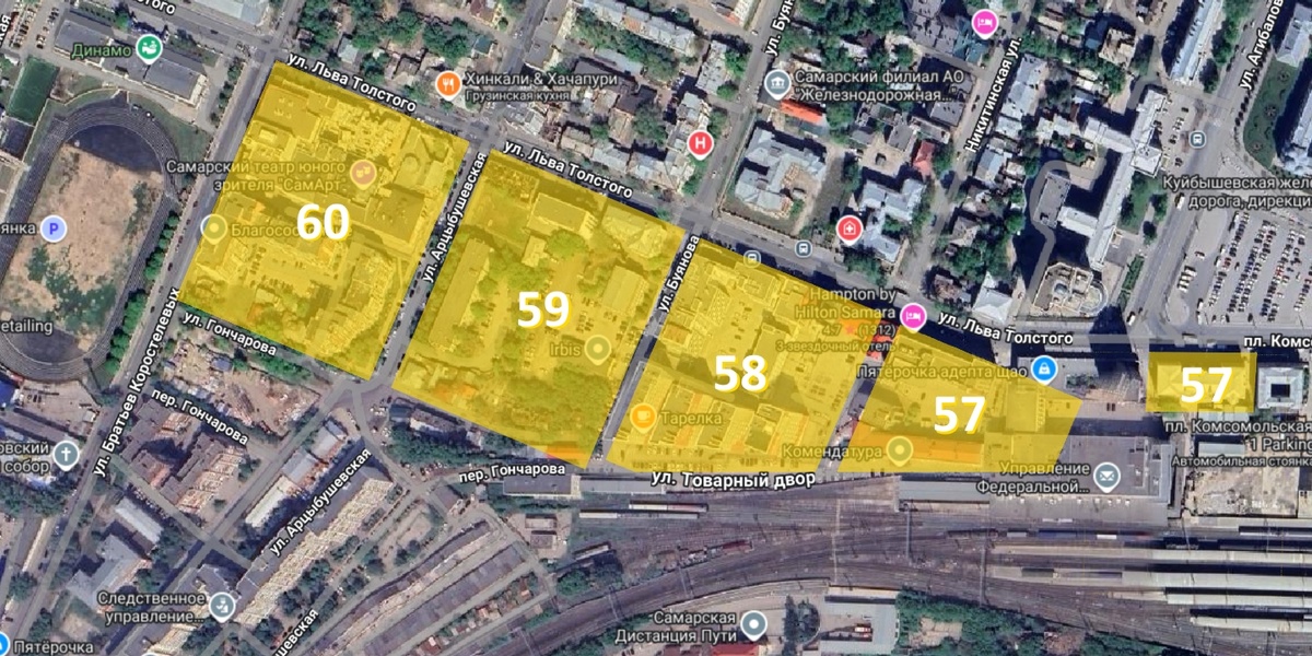 Кварталы на современной карте Самары