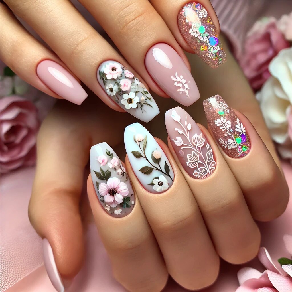 Нежный цветочный маникюр