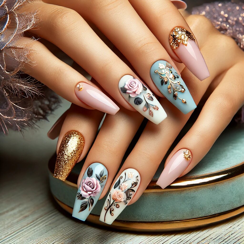 Гламурный маникюр с золотом 