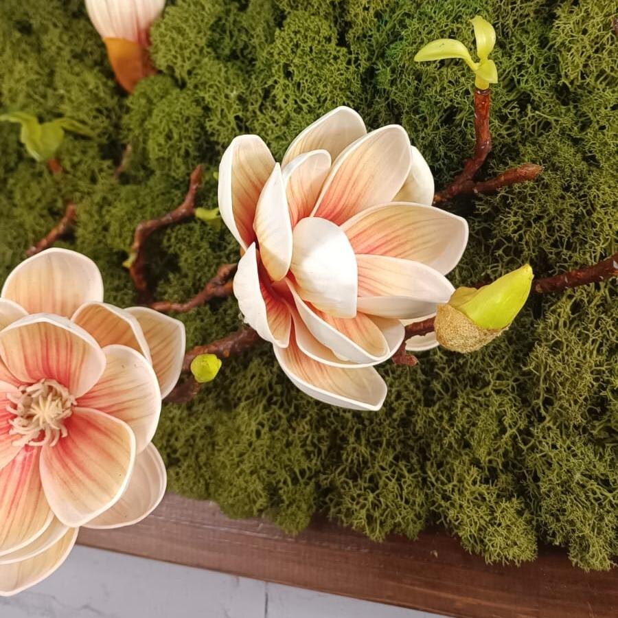 Фитопанно из стабилизированного мха и веточкой искусственной магнолии