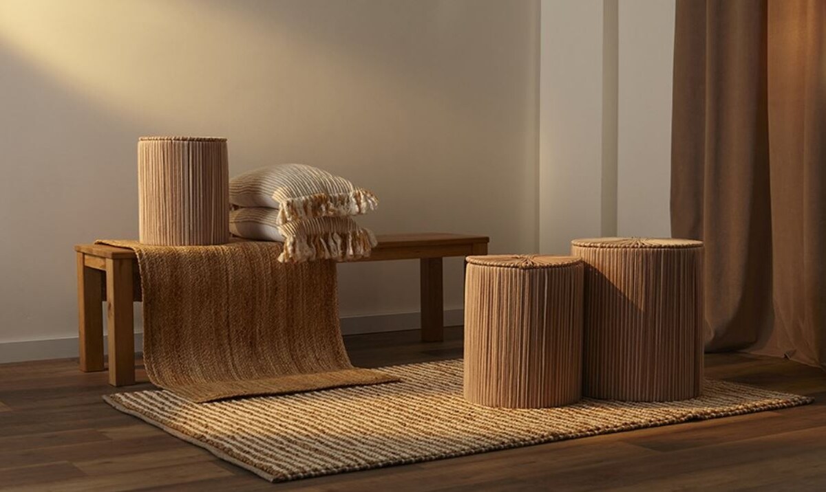 На фото: Корзина плетеная Dholak Beige из коллекции Ethnic