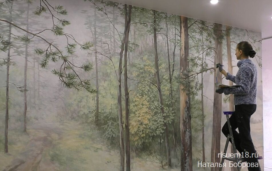 Роспись стены кистями на кухне. Частный интерьер. Художник Наталья Боброва