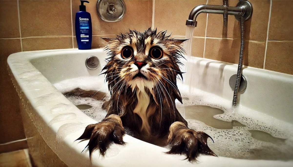 Котик моется