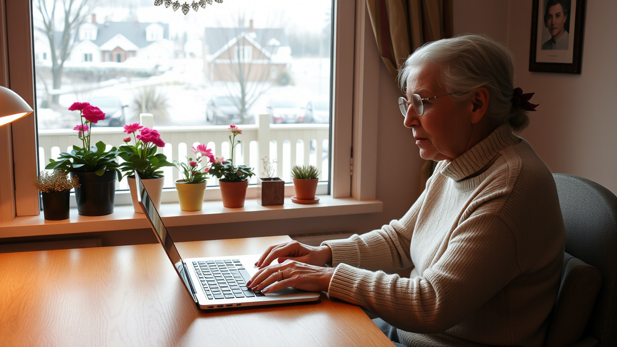 Пенсионерка работает за компьютером. Фото автора, сгенерированное в нейросети Qwen