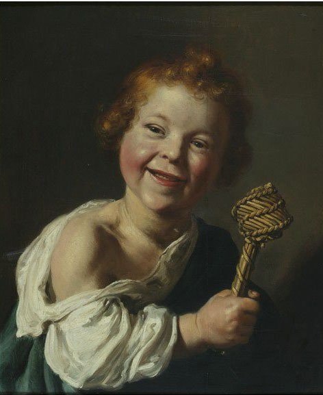 Саломон де Брай. Смеющийся ребенок с плетеной погремушкой. Середина XVII века. Дерево, масло. Музей Виктория и Альберт, Лондон 