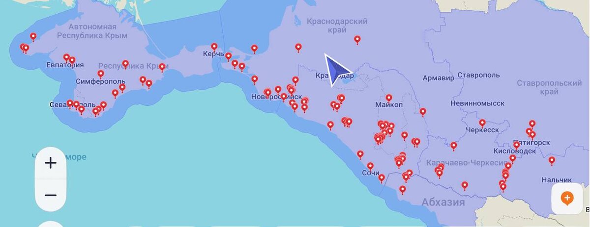 Я скачал себе карту, где отмечал точками места которые посещал. Все точки Краснодарского края/КЧР/Крым - всё  это поездки в рамках поездок выходного дня. Где то это было 2 дня, где-то 3, но не более. С выездом после работы в пятницу- можно увидеть многое в этом мире.