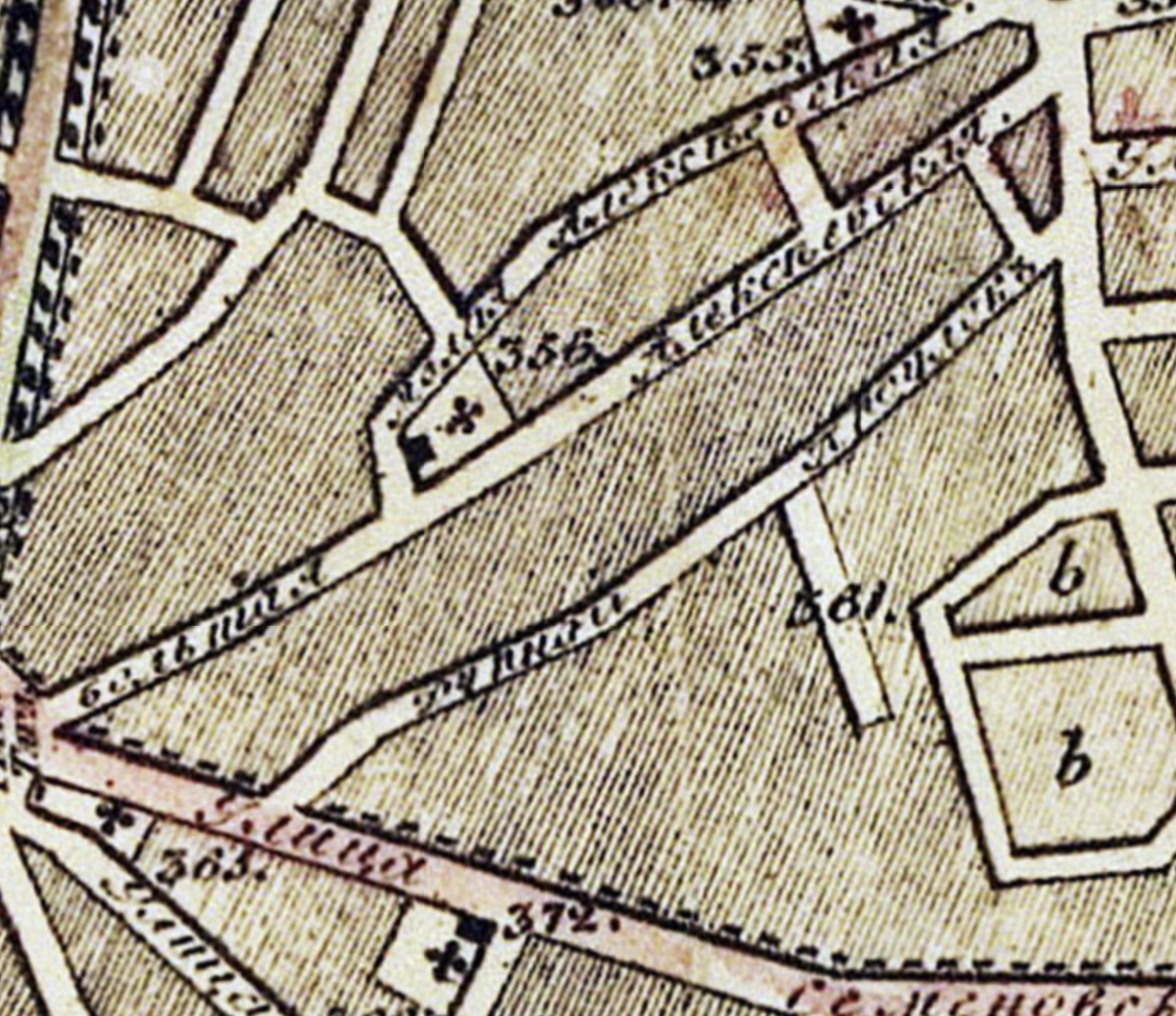 Тут не очень хорошо видно. Онако прочитать можно: переулок назывался Дурным. Карта Москвы 1825 года. С сайта www.retromap.ru.