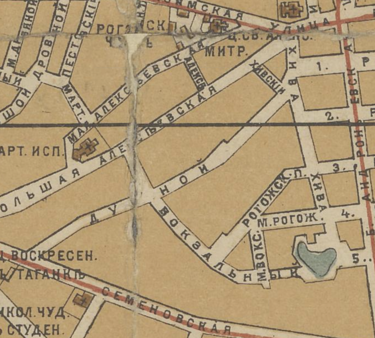 Дурногй переулок на плане Москвы 1916 года. Кстати, Таганская улица тогда называлась Семёновской. С сайта www.retromap.ru.