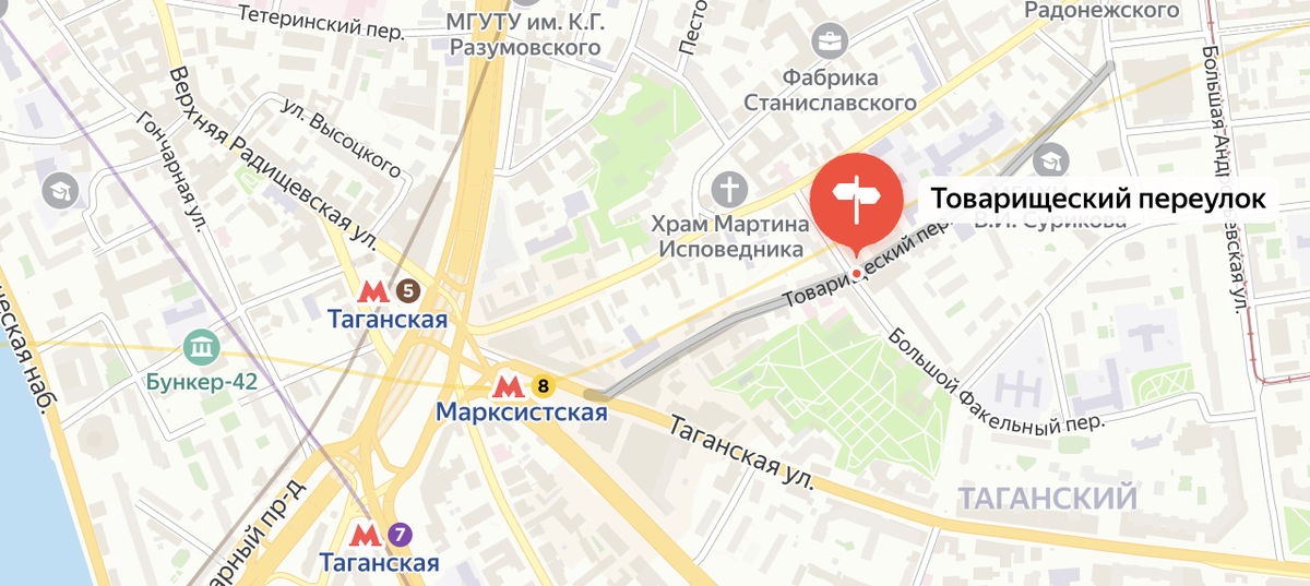 Товарищеский переулок на современной карте Москвы. Яндекс.Карты.
