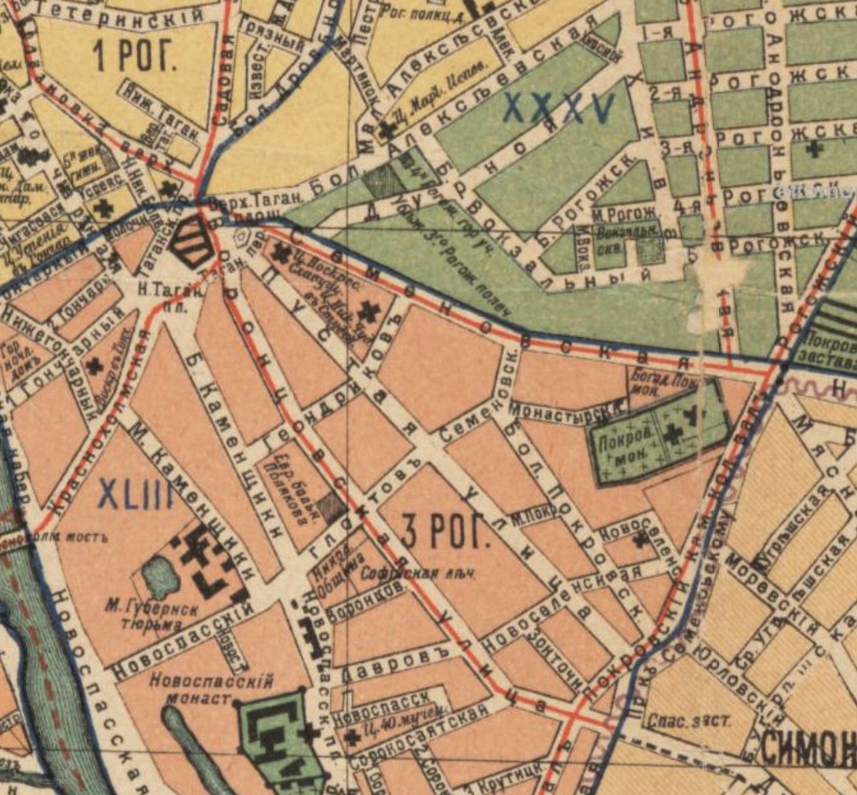 На карте Москвы 1915 года вы можете найти все дореволюционные название: и Большую Алексеевскую, и Пустую, и Новоспаннский тупик. С сайта www.retromap.ru.