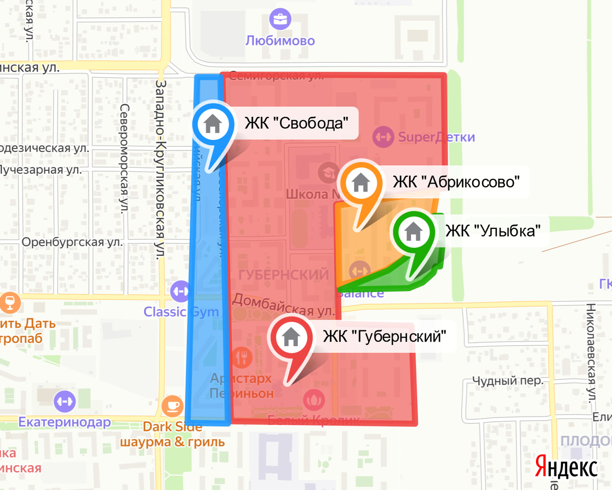 Карта микрорайона Губернский 