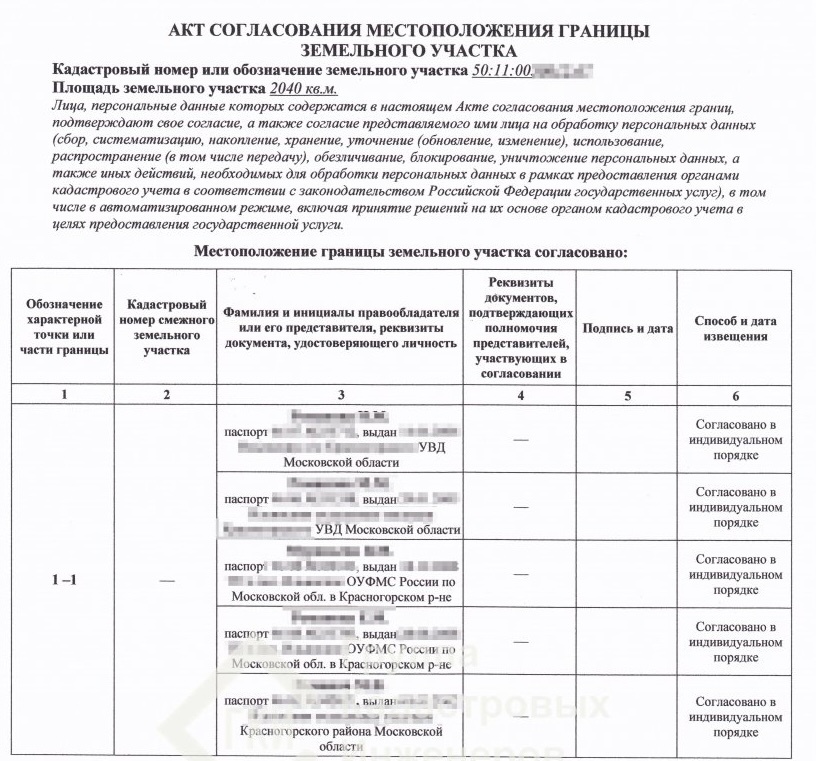 Форма акта согласования установлена Федеральным Законом.