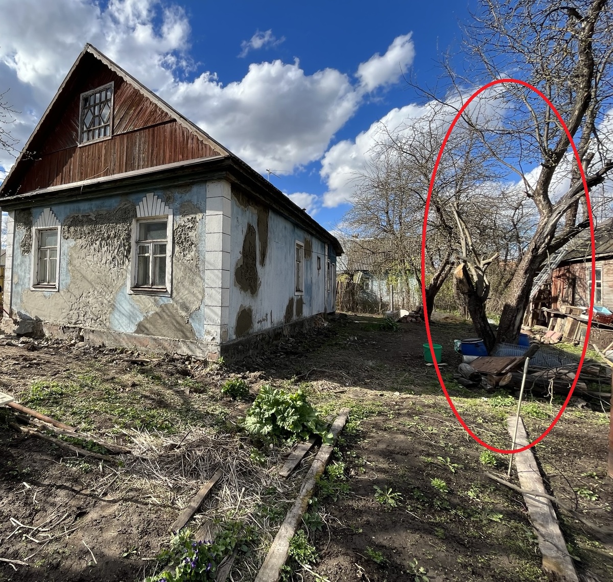 Здесь видно, какая яблоня нам мешала