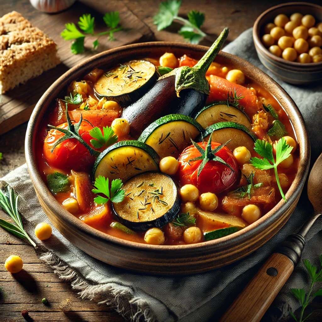 🥘 Лёгкое рагу с баклажанами, цукини и нутом – полезный и сытный ужин!