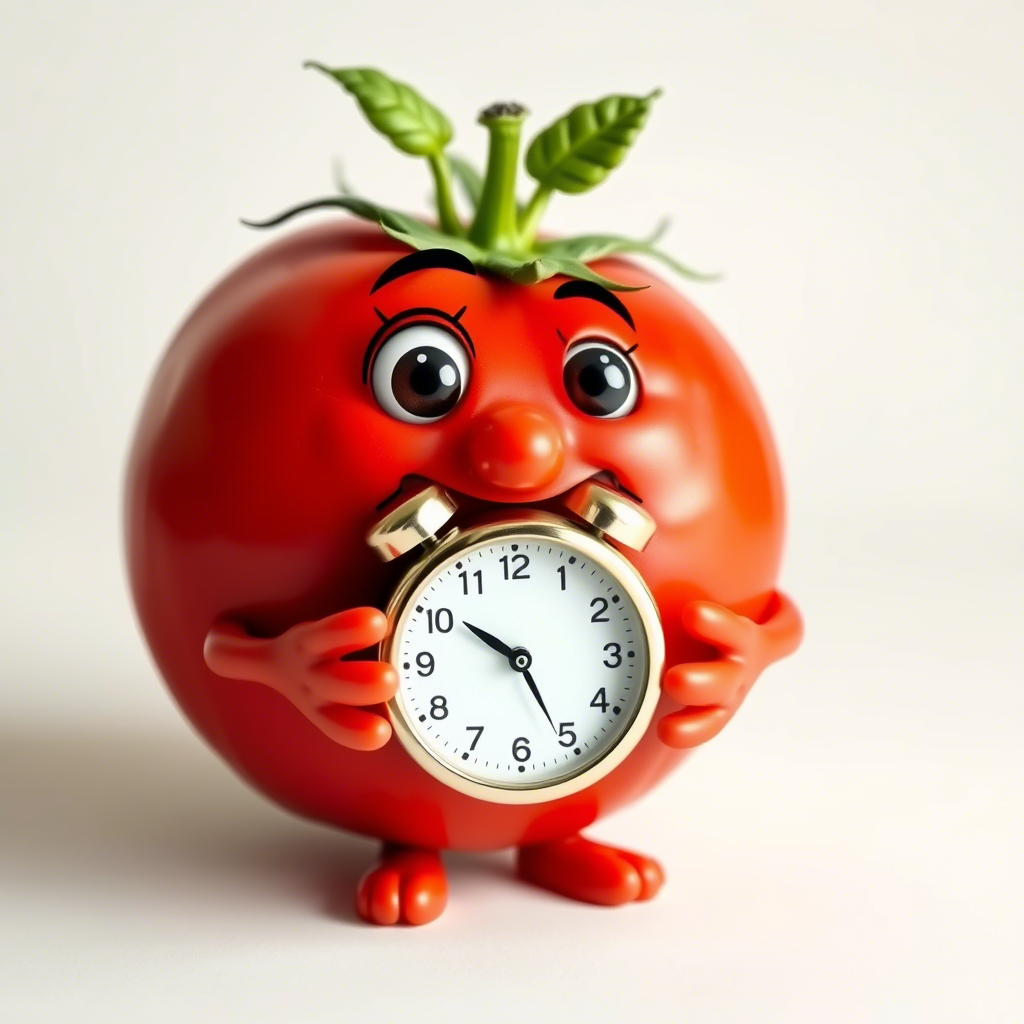 Таймер-помидор. Изображение сгенерировано нейросетью QWEN
