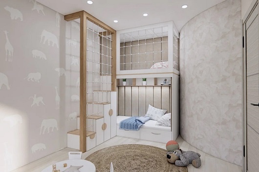 Детская комната с полукруглой стеной. Дизайн-проект детского компдекса.