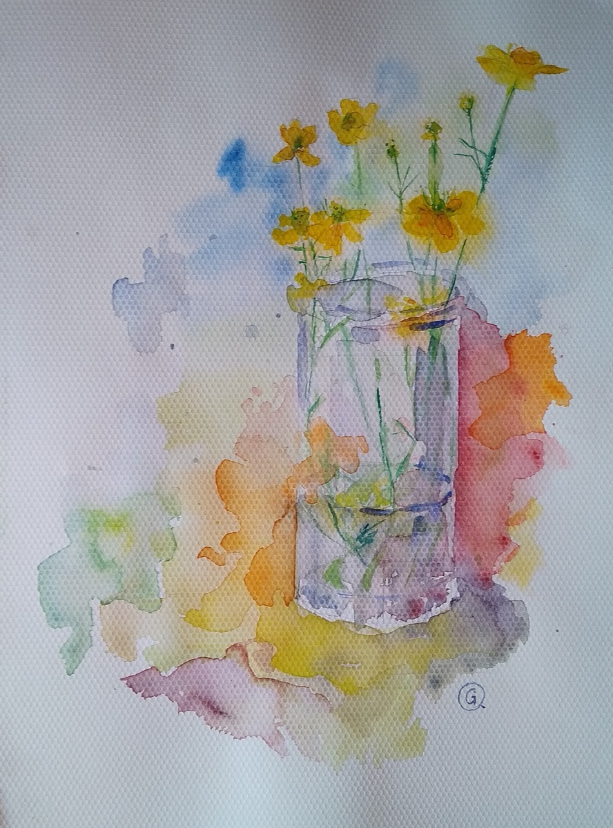 "Лютики", акварель, бум. для акварели, плотность- 300г/см3, фактурное покрытие - скорлупа, 20х30см,  худ. Георгиева О.П.