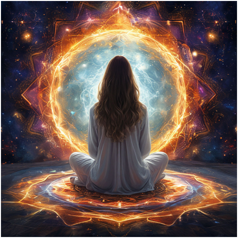 Сгенерировано ИИ- аура человека подвергается внедрению энергетических сгустков-сущностей.