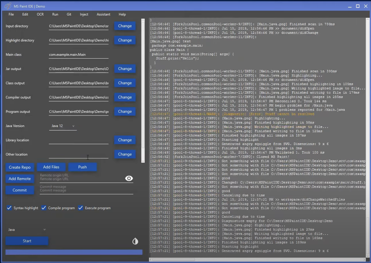 Главный экран IDE