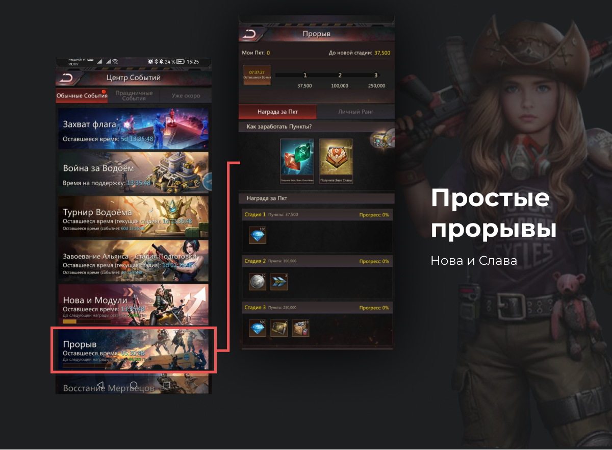 Простые прорывы в игре Puzzle&Survival: Нова и Слава