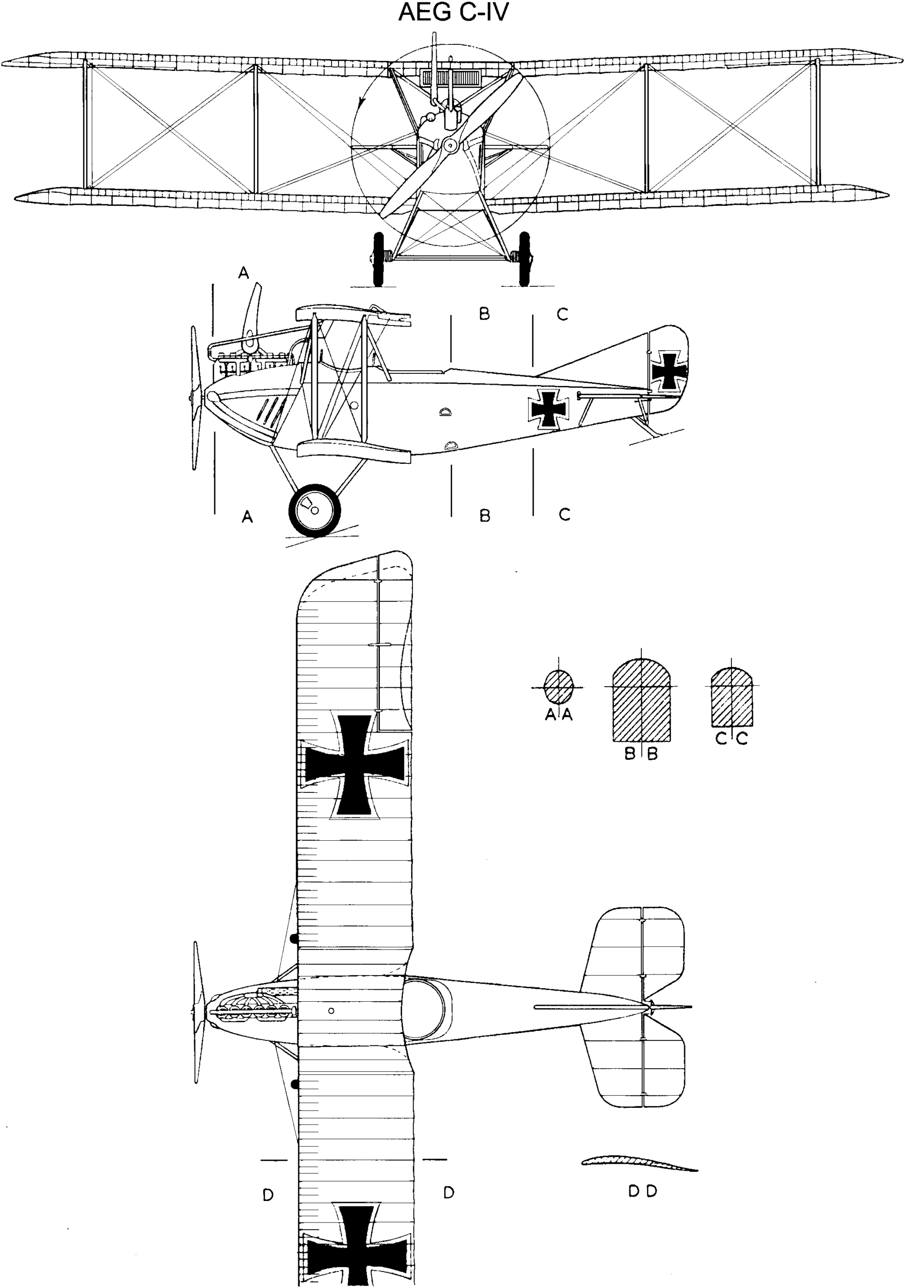схема самолета-разведчика AEG C.IV. Чертеж flyingmachines.ru