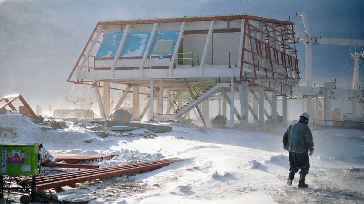 Момент строительства южнокорейской научно-исследовательской станции «Jang Bogo» в Антарктиде.