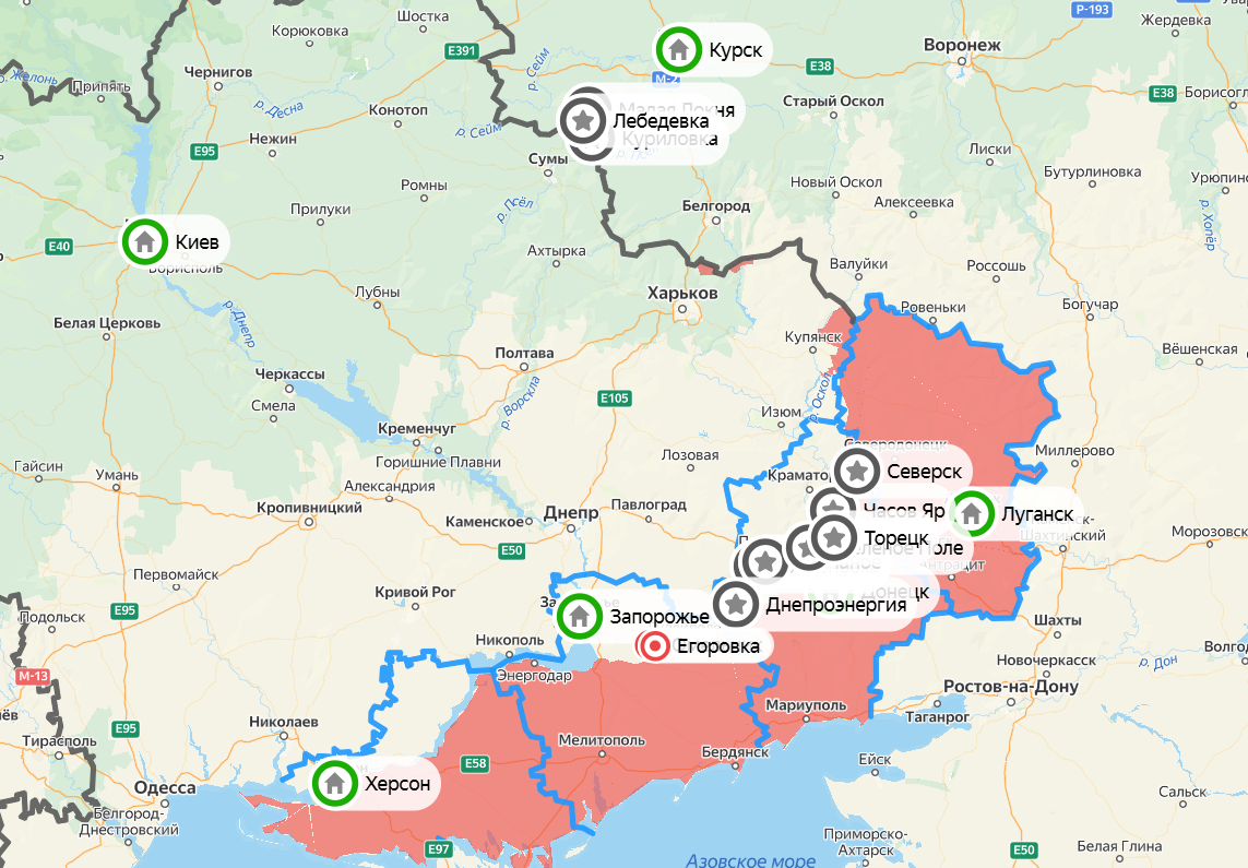 Карта СВО на 6 марта. Фото: скриншот Яндекс Карты