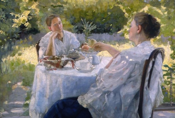 Лукиан Васильевич Попов, «В саду» («Чаепитие»), 1911 год. Из собрания Оренбургского областного музея изобразительных искусств