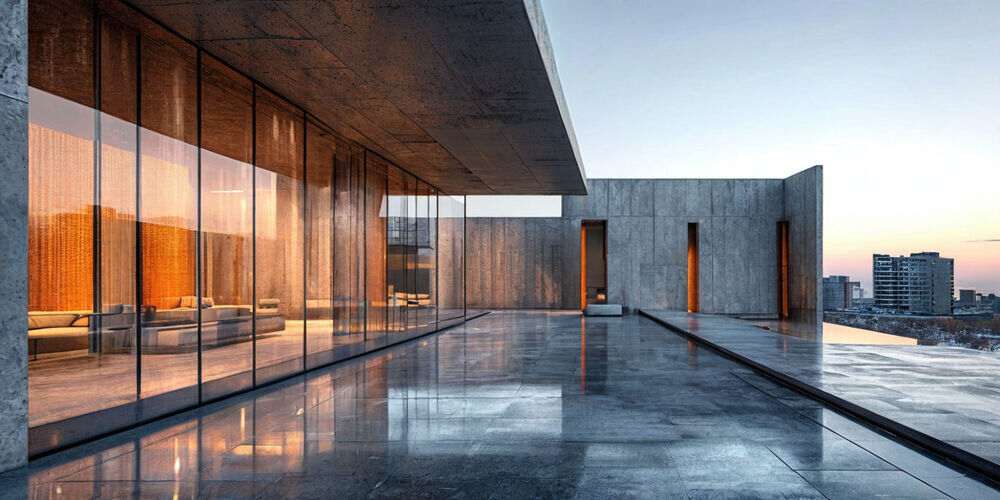    Современное здание с прозрачным бетоном, пропускающим свет и создающим эффектные визуальные эффекты.