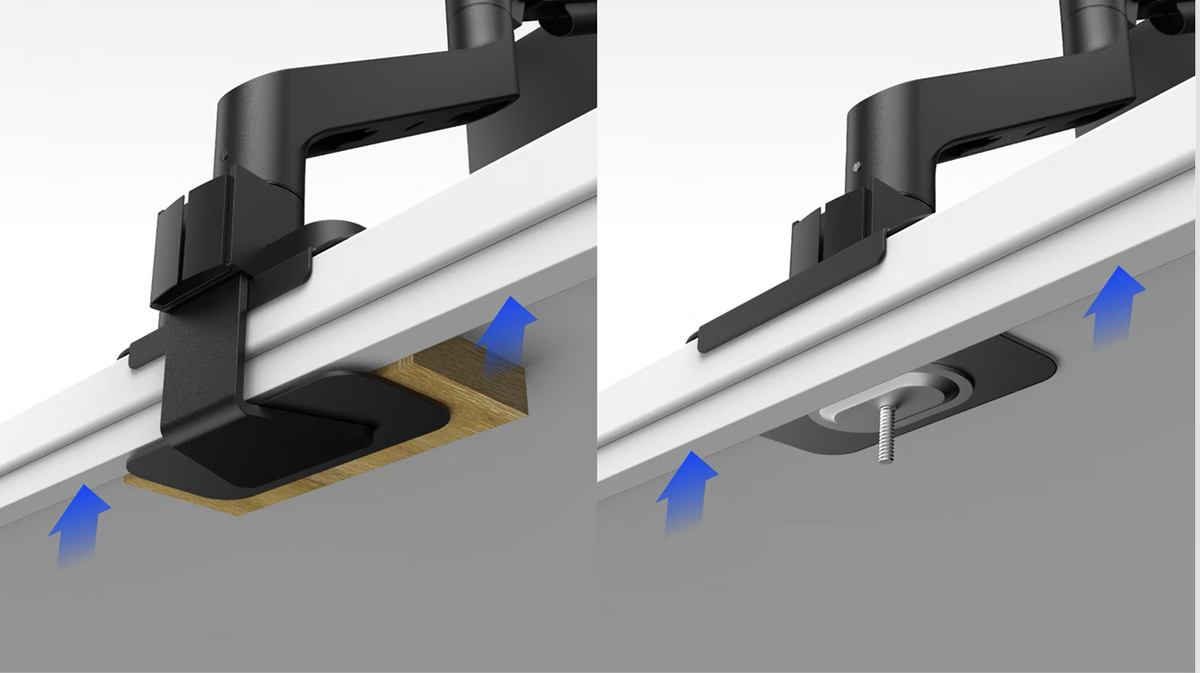 Пример: Высокие основания под столом не позволяют установить струбцины, что требует альтернативных методов установки.