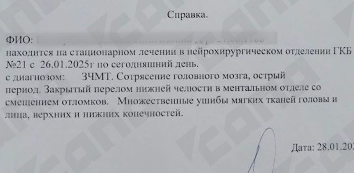 Медсправка Динии. Фото опубликовано САПА МЕДИА