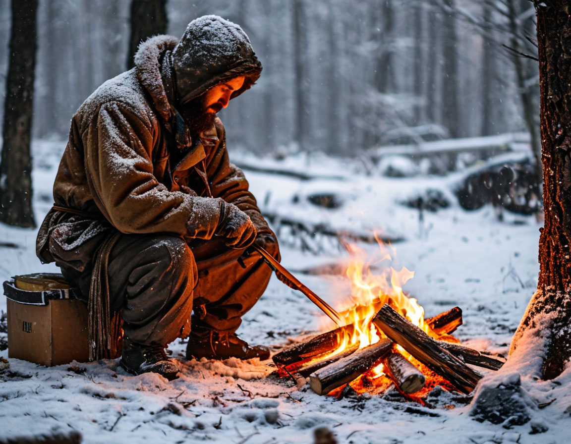 Так Шедеврум представляет купца готовящего обед среди снегов