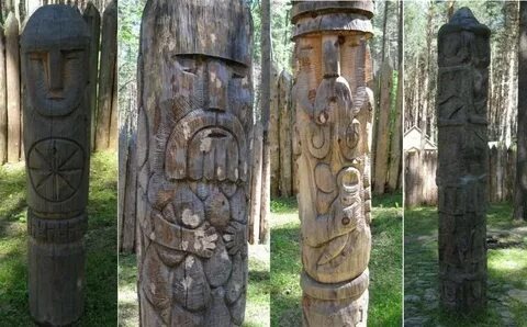 Головы деревянных идолов