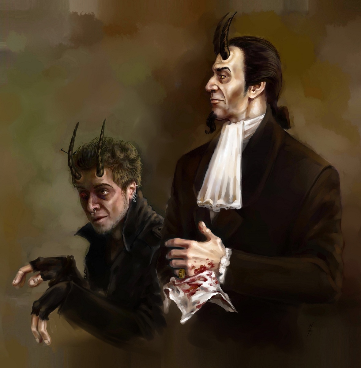 Это очень старый рисунок, поэтому нарисовано хреново! >_< Но так вы хотя бы можете увидеть Муху: на портрете он слева от Вельзевула. Работа 2019 г.